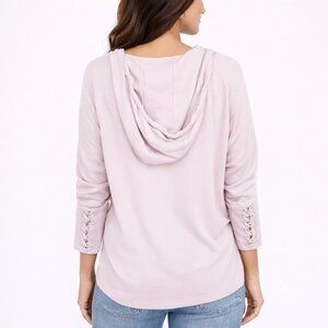 Pale Lilac Lace-Up Slv V-Neck Hoodie Comfy Lounge Pastel School Spring Travel